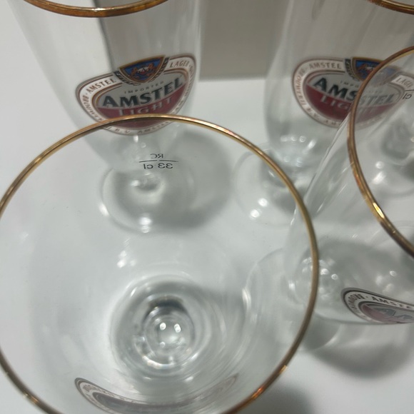 Brand New in Box Lot of 6–Amstel Light Stemmed Gold Trim Beer Glass 33CL - Picture 5 of 7